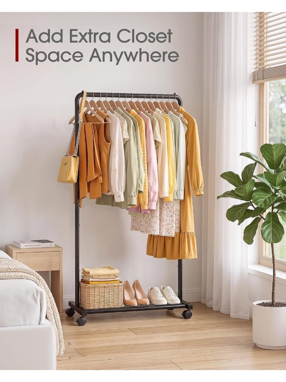 New Clothes Rack - Clothing Rack with Storage Mesh Shelf & Casters, - Picture 2 of 9